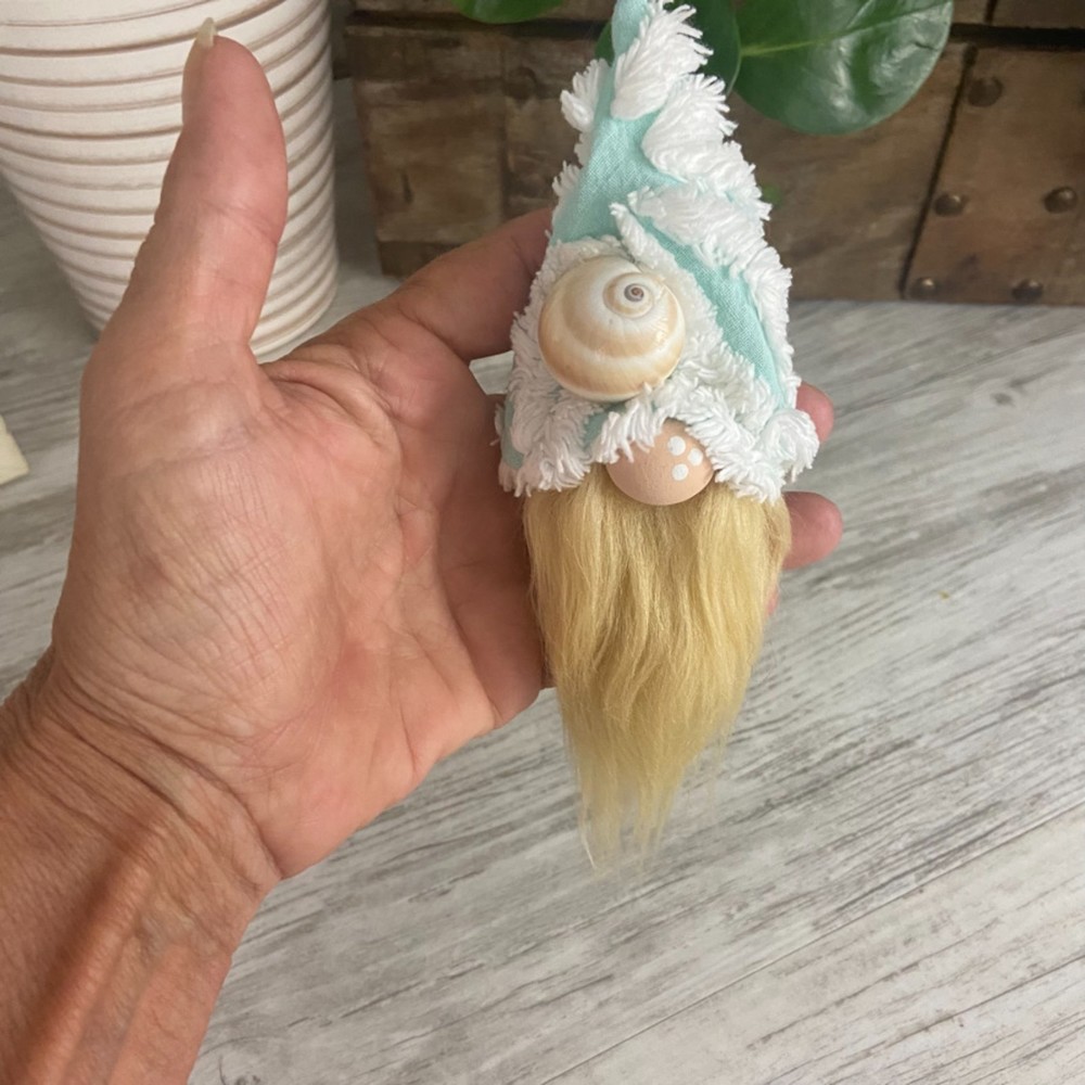 SOLD ❌Vintage Beach Shell Aqua Chenille Silver Plated Spoon Gnome Ornament Faux - Picture 11 of 12